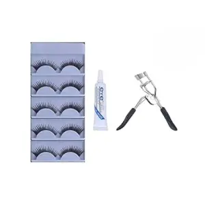 5 Pieces Eyelashes with Eyelash Glue and Eyelash Curler(Pack of 7) Multi