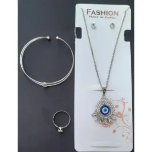 Adjustable bracelet, ring and Evil eye pendant