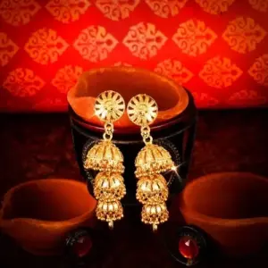 Jhumka Earring Jhumki Earring Earrings Jhumkhas VFJ Traditional & Festive wear Bridal Wear Push Back Alloy 1Gram Gold Plated Long Jhumka Earring Jhumkhas for Women and Girls -(Sales Package- 1 Pair Jh