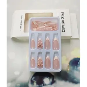 Kriga 24 Reusable Artificial Fake Nail Set| Peach Light Dark With Peach Bow Design Glossy Nails| Lightweight & Long Lasting| Quick Fix For Festivals & Special Occasions