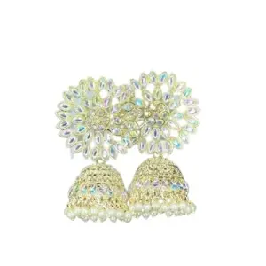 Kundan Work Jhumka Silver Colour With Multicolour Stones