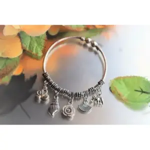 Nikhaar Jewelry Silver Plated Oxidised Metal Mixe Charms Bangle Bracelet for Girls and Women
