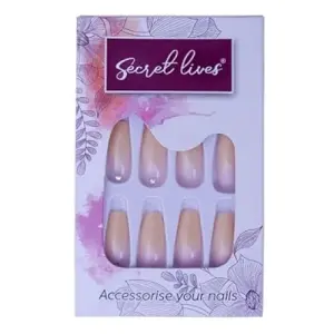 Secret Lives designer artificial nails extension long light yellow & translucent bottom with stud design 24 pieces set with manicure kit convenient than manicure