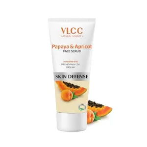 VLCC Papaya & Apricot Face Scrub - 80g | Gentle Scrub to Remove Dead Skin, Dirt. Reduces Dark Spots. Lightens Skin Tone. Mild Exfoliating Scrub | Sensitive Skin Scrub | Remove Blackheads & Whiteheads.