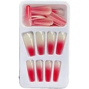 Miduoidn 1 Set French Tip Press on Nails Gradient Shimmer Extra Long Tips Removable Wraps Full Cover Ballerina Salon Manicure Kit, Type 12,24Pcs jelly, 2g glue