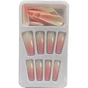 Miduoidn 1 Set French Tip Press on Nails Gradient Shimmer Extra Long Tips Removable Wraps Full Cover Ballerina Salon Manicure Kit, Type 13,24Pcs jelly, 2g glue
