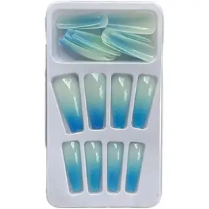 Miduoidn 1 Set French Tip Press on Nails Gradient Shimmer Extra Long Tips Removable Wraps Full Cover Ballerina Salon Manicure Kit, Type 15,24Pcs jelly, 2g glue