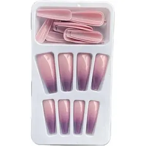Miduoidn 1 Set French Tip Press on Nails Gradient Shimmer Extra Long Tips Removable Wraps Full Cover Ballerina Salon Manicure Kit, Type 17,24Pcs jelly, 2g glue