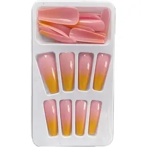 Miduoidn 1 Set French Tip Press on Nails Gradient Shimmer Extra Long Tips Removable Wraps Full Cover Ballerina Salon Manicure Kit, Type 18,24Pcs jelly, 2g glue