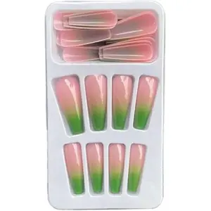 Miduoidn 1 Set French Tip Press on Nails Gradient Shimmer Extra Long Tips Removable Wraps Full Cover Ballerina Salon Manicure Kit, Type 19,24Pcs jelly, 2g glue