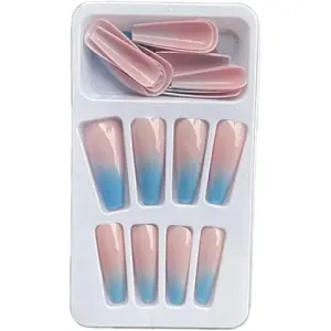 Miduoidn 1 Set French Tip Press on Nails Gradient Shimmer Extra Long Tips Removable Wraps Full Cover Ballerina Salon Manicure Kit, Type 20,24Pcs jelly, 2g glue