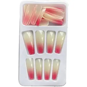 Miduoidn 1 Set French Tip Press on Nails Gradient Shimmer Extra Long Tips Removable Wraps Full Cover Ballerina Salon Manicure Kit, Type 2,24Pcs jelly, 2g glue
