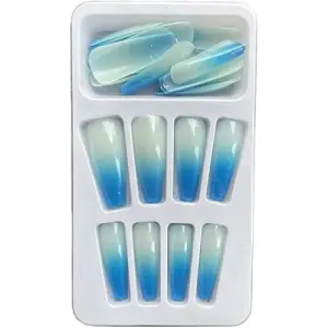 Miduoidn 1 Set French Tip Press on Nails Gradient Shimmer Extra Long Tips Removable Wraps Full Cover Ballerina Salon Manicure Kit, Type 5,24Pcs jelly, 2g glue