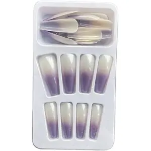 Miduoidn 1 Set French Tip Press on Nails Gradient Shimmer Extra Long Tips Removable Wraps Full Cover Ballerina Salon Manicure Kit, Type 6,24Pcs jelly, 2g glue