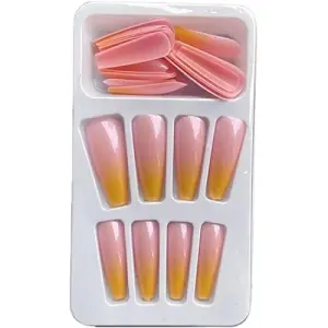 Miduoidn 1 Set French Tip Press on Nails Gradient Shimmer Extra Long Tips Removable Wraps Full Cover Ballerina Salon Manicure Kit, Type 8,24Pcs jelly, 2g glue