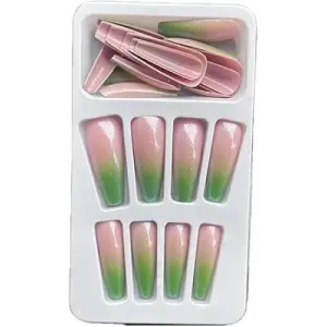 Miduoidn 1 Set French Tip Press on Nails Gradient Shimmer Extra Long Tips Removable Wraps Full Cover Ballerina Salon Manicure Kit, Type 9,24Pcs jelly, 2g glue